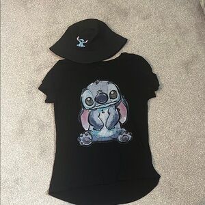 Black womens shirt with Stitch and bucket hat